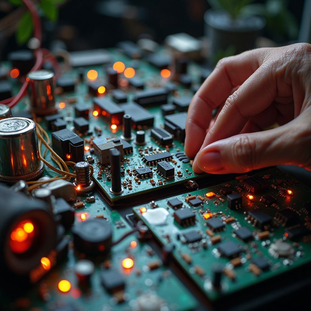 Electronic puzzle components being assembled