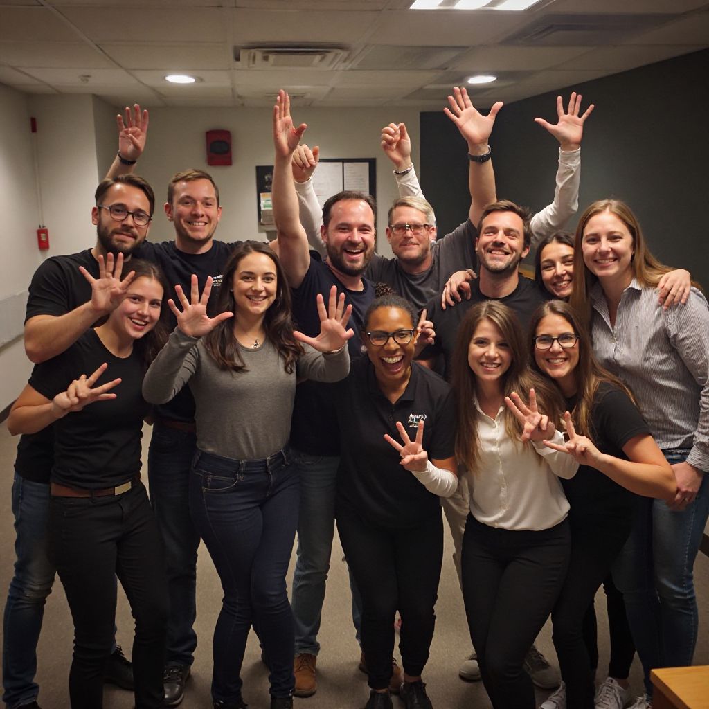 Corporate team celebrating after completing quest